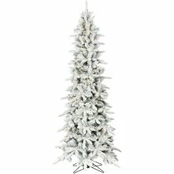 Fraser Hill Farm 7.5 ft. Slim Mountain Pine Flocked Christmas Tree with Warm White LED Lights, FFMPS075-5SN