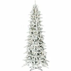 Fraser Hill Farm 9 ft. Slim Mountain Pine Flocked Christmas Tree with Warm White LED Lights, FFMPS090-5SN