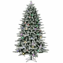 Fraser Hill Farm 7.5 ft. Full White Tail Pine Snow-Flocked Christmas Tree with Colorful G40 Bulbs, FFWTF075-6SN