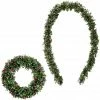 Fraser Hill Farm Frosted Faux Boxwood 20 in. Wreath and 9 ft. Garland Set with Red Berries, FFCH008SET-0GR
