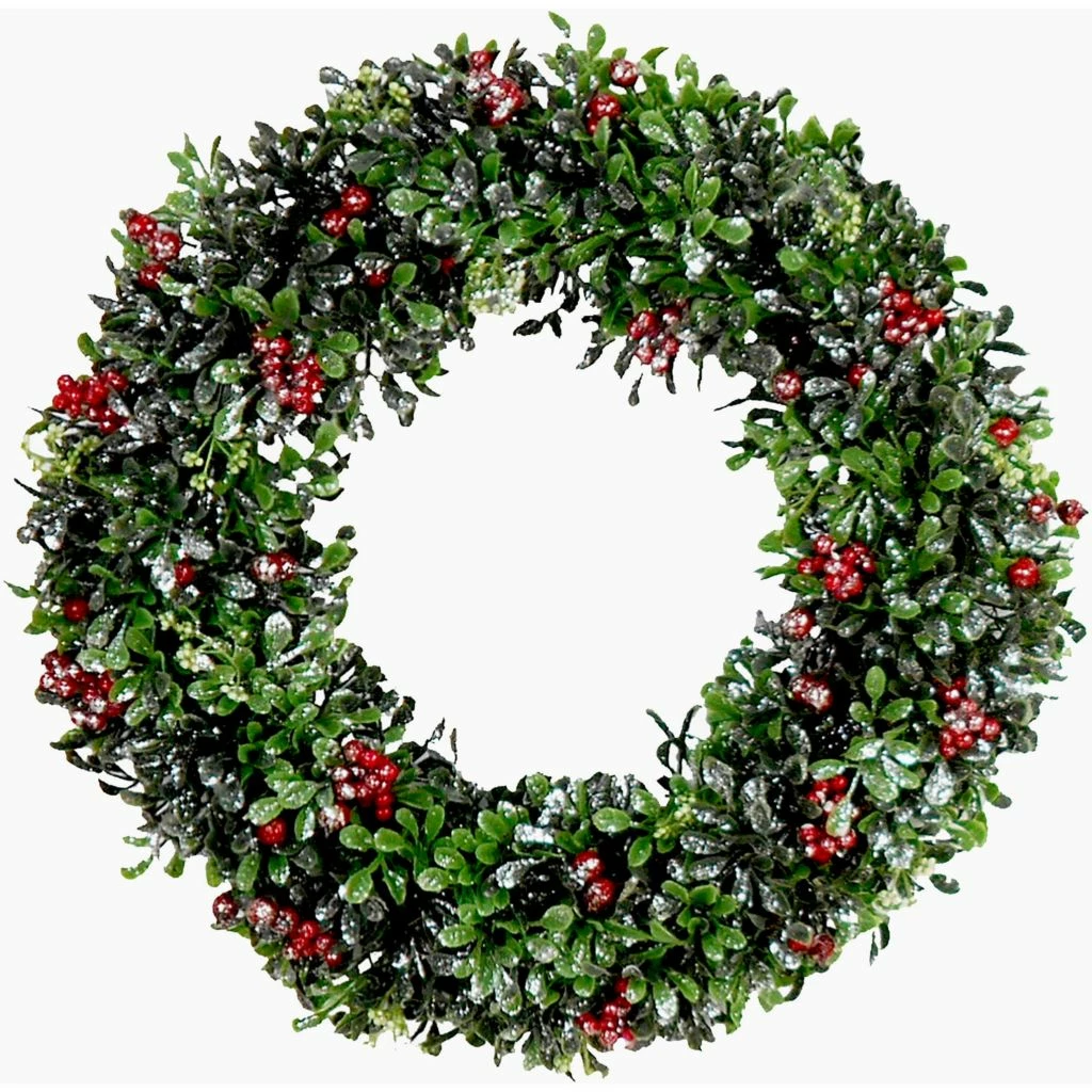 Fraser Hill Farm 20 in. Frosted Faux Boxwood Wreath with Red Berries, FF020CHWR001-0GR 3 Fraser Hill Farm 20 in. Frosted Faux Boxwood Wreath with Red Berries, FF020CHWR001-0GR