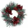 Fraser Hill Farm 24 in. Frosted Wreath with Red Berries, Plaid Bows, and Rustic Sleigh Bells, FF024CHWR021-0GR