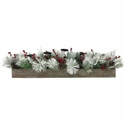 Fraser Hill Farm 42 in. 5-Candle Holder Centerpiece, Frosted Branches, Red Berries, Pinecones, Wooden Box, FF042CHTT005-GR