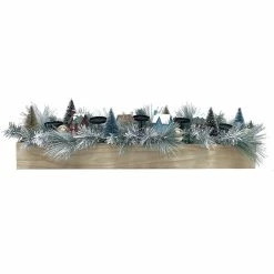 Fraser Hill Farm 42 in. 5-Candle Holder Centerpiece, Frosted Branches, Bottlebrush Trees/Houses, Wooden Box, FF042CHTT007-0MLT