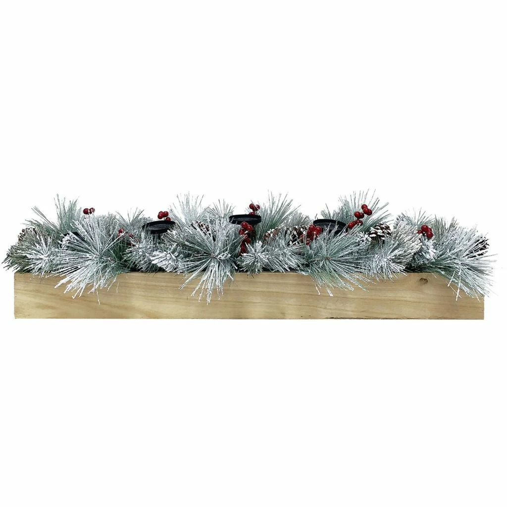 Fraser Hill Farm 42 in. 5-Candle Holder Centerpiece, Frosted Pine Branches, Red Berries, Pinecones, Pine Box, FF042CHTT011-0SN 3 Fraser Hill Farm 42 in. 5-Candle Holder Centerpiece, Frosted Pine Branches, Red Berries, Pinecones, Pine Box, FF042CHTT011-0SN