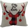 Fraser Hill Farm 15.5 in. Oh My Deer Accent Pillow, Indoor Christmas Decoration, Buffalo Plaid Reindeer, FHFXMASPLW-WHT3