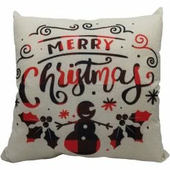 Fraser Hill Farm 15.5 in. Merry Christmas Accent Pillow, Indoor Holiday Decoration, Buffalo Plaid Snowman, FHFXMASPLW-WHT5