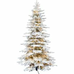 Fraser Hill Farm 10 ft. Flocked Pine Valley Christmas Tree with Smart String Lighting, FFPV010-3SN