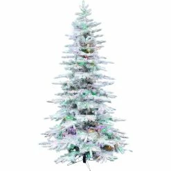 Fraser Hill Farm 6.5 ft. Flocked Pine Valley Christmas Tree with Multi-Color LED String Lighting, FFPV065-6SN
