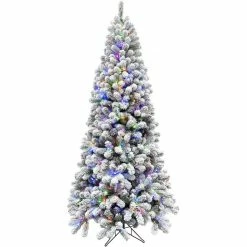 Fraser Hill Farm 6.5 ft. Flocked Silverton Fir Christmas Tree with Multi-Color LED String Lighting, FFSF065-6SN